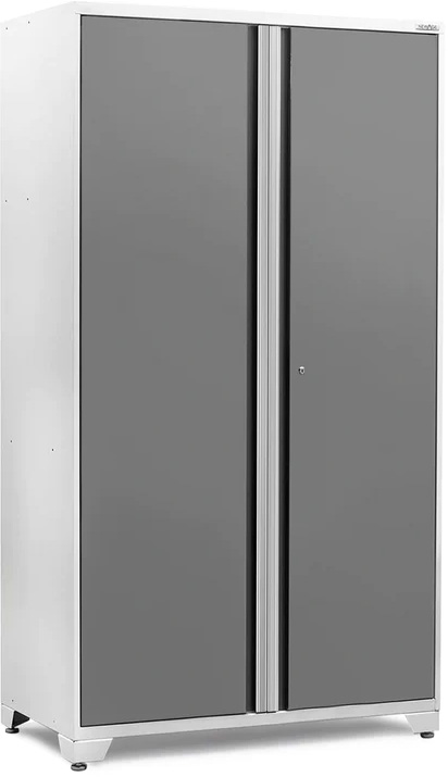 white steel locker with two doors